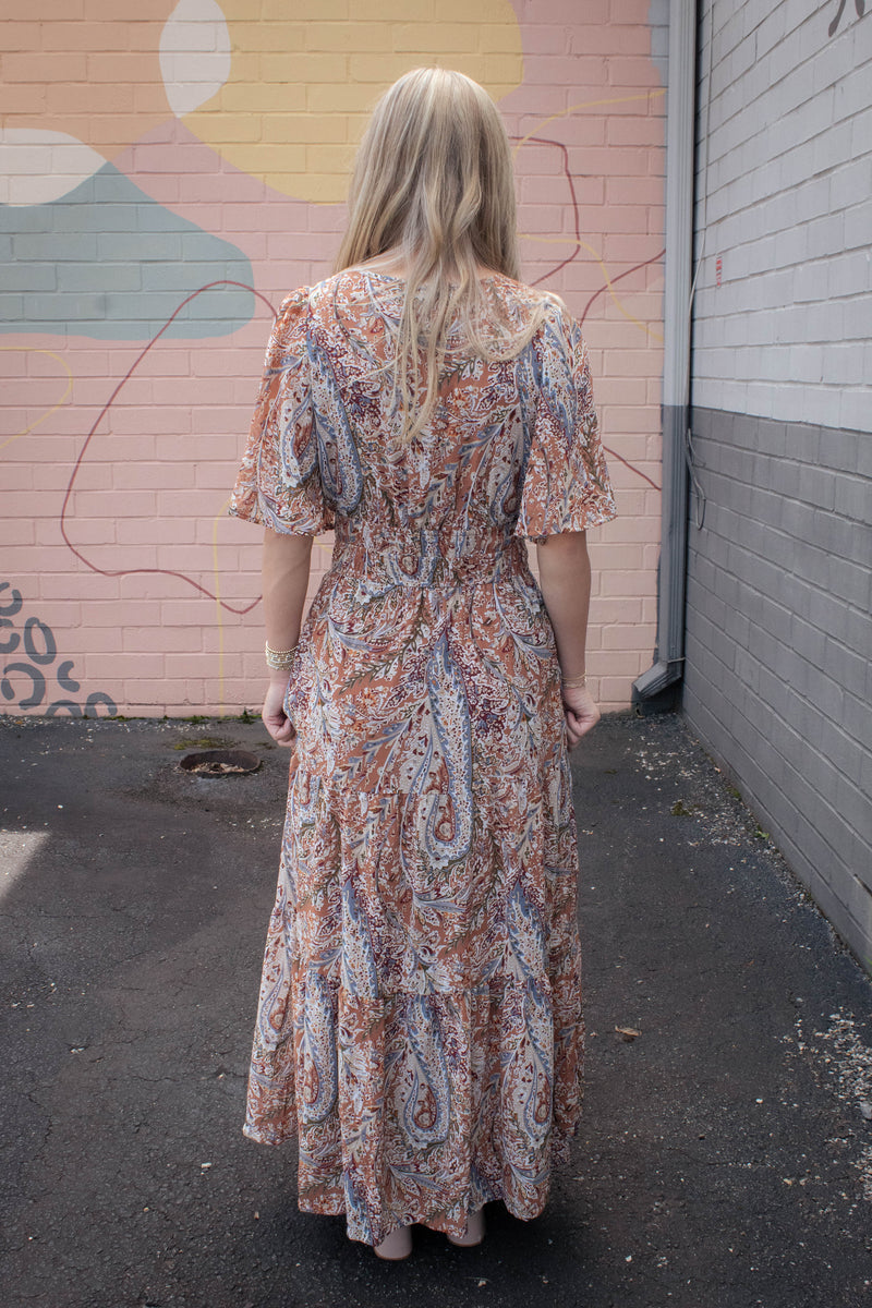Valerie Half Flutter Sleeve Maxi Dress, Cinnamon
