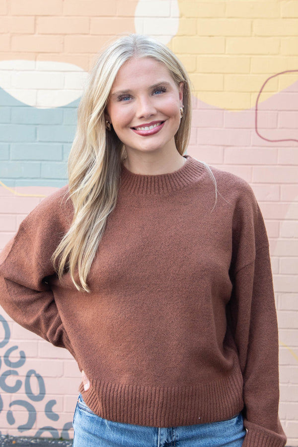 Madeline Pullover Crewneck Sweater, Chestnut