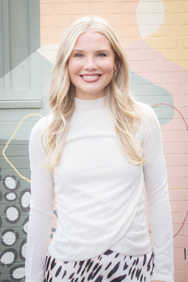 Draped Mock Neck Top, Mother of Pearl | Sanctuary