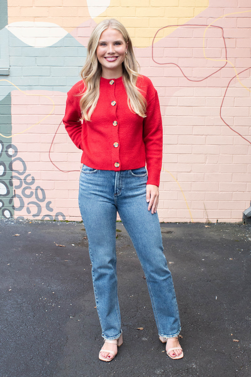 Kohana Crewneck Cardigan, Garnet | RD Style