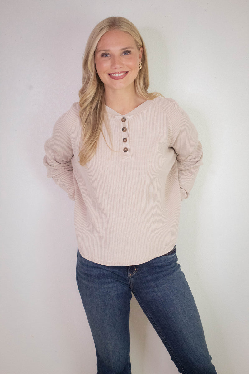 Jordan Knit Henley Top, Dark Taupe