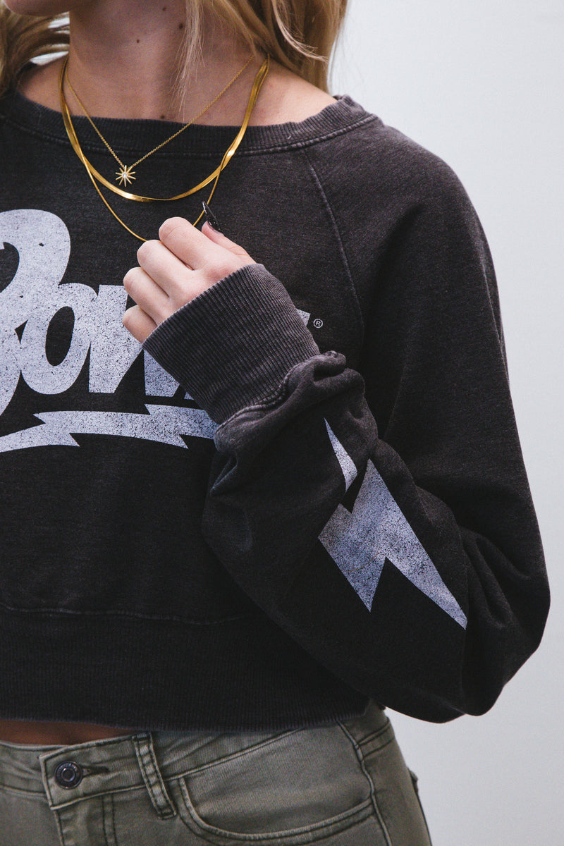 Bowie Bold Crop Sweatshirt, Black | Recycled Karma