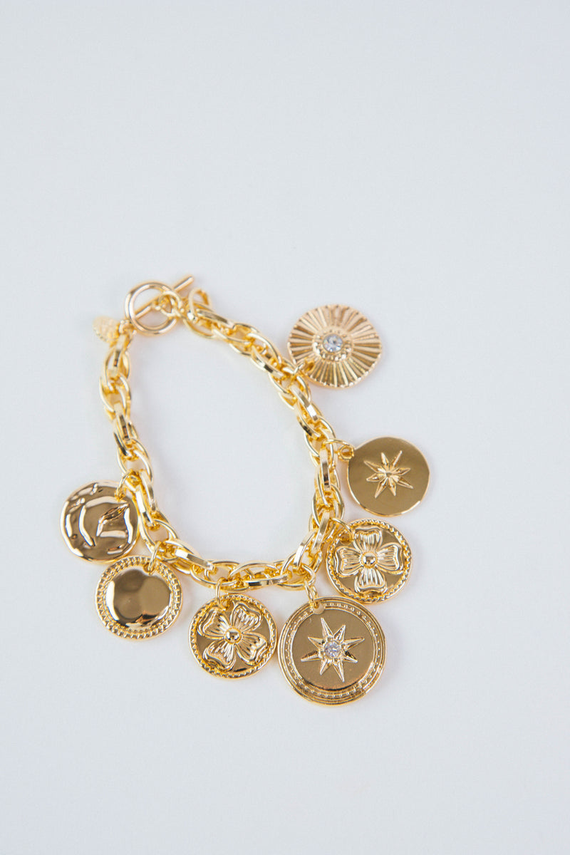 Delainne Coin Toggle Bracelet, Gold