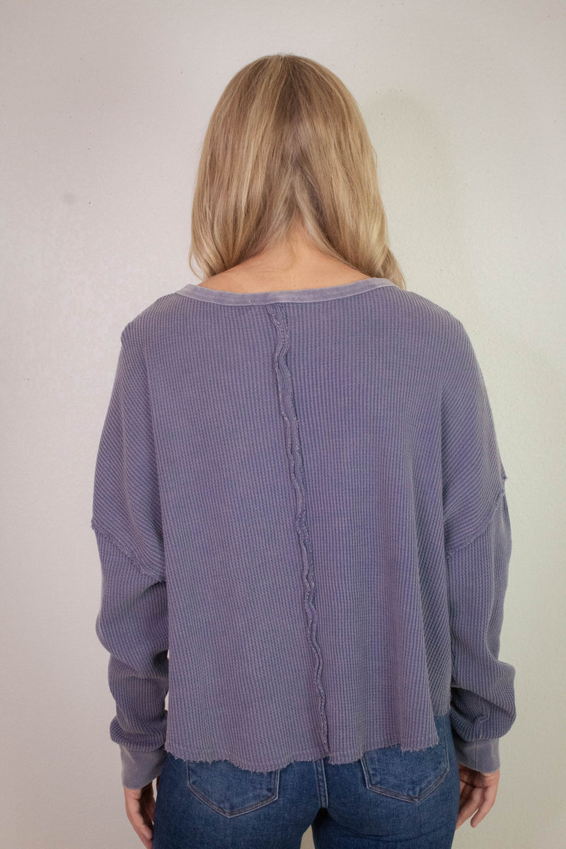 Marlowe Boat Neck Raw Edge Top, Dusty Indigo