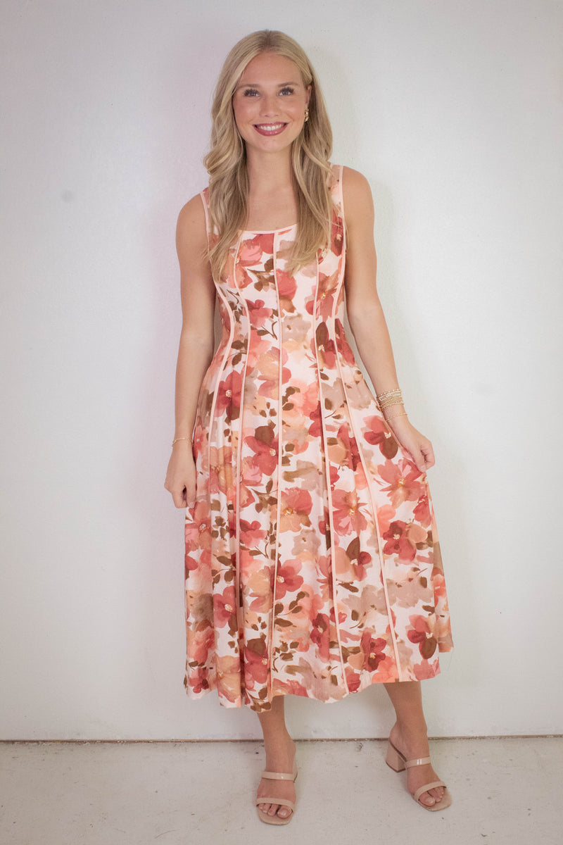 Evie Contrast Binding Midi Dress, Multi