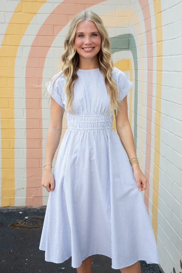 Kenzie Drop Shoulder Striped Midi Dress, Blue