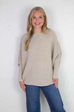 Lily Batwing Boat Neck Sweater, Light Taupe