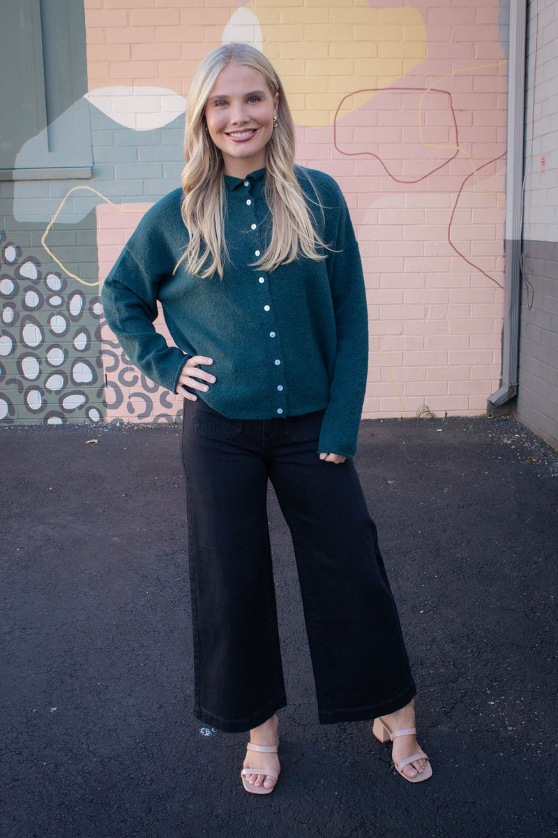Odessa Cardigan Sweater, Hunter Green