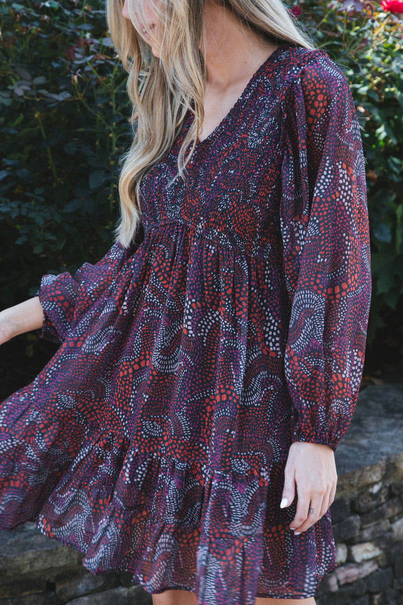 Idalia Printed Dress, Red Mix