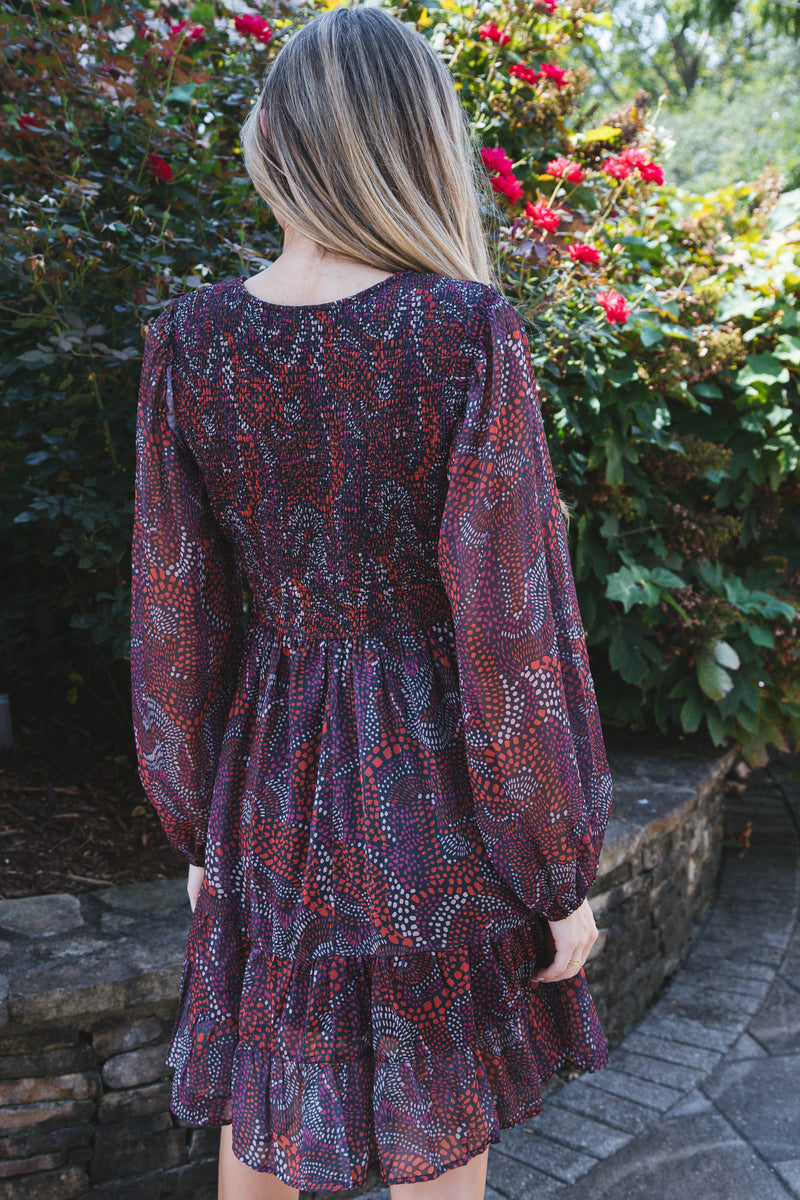 Idalia Printed Dress, Red Mix