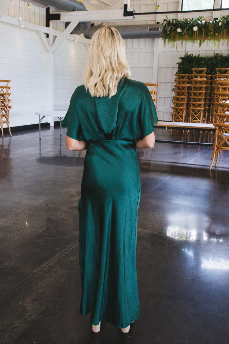 Ziva Satin Maxi Dress, Dark Emerald