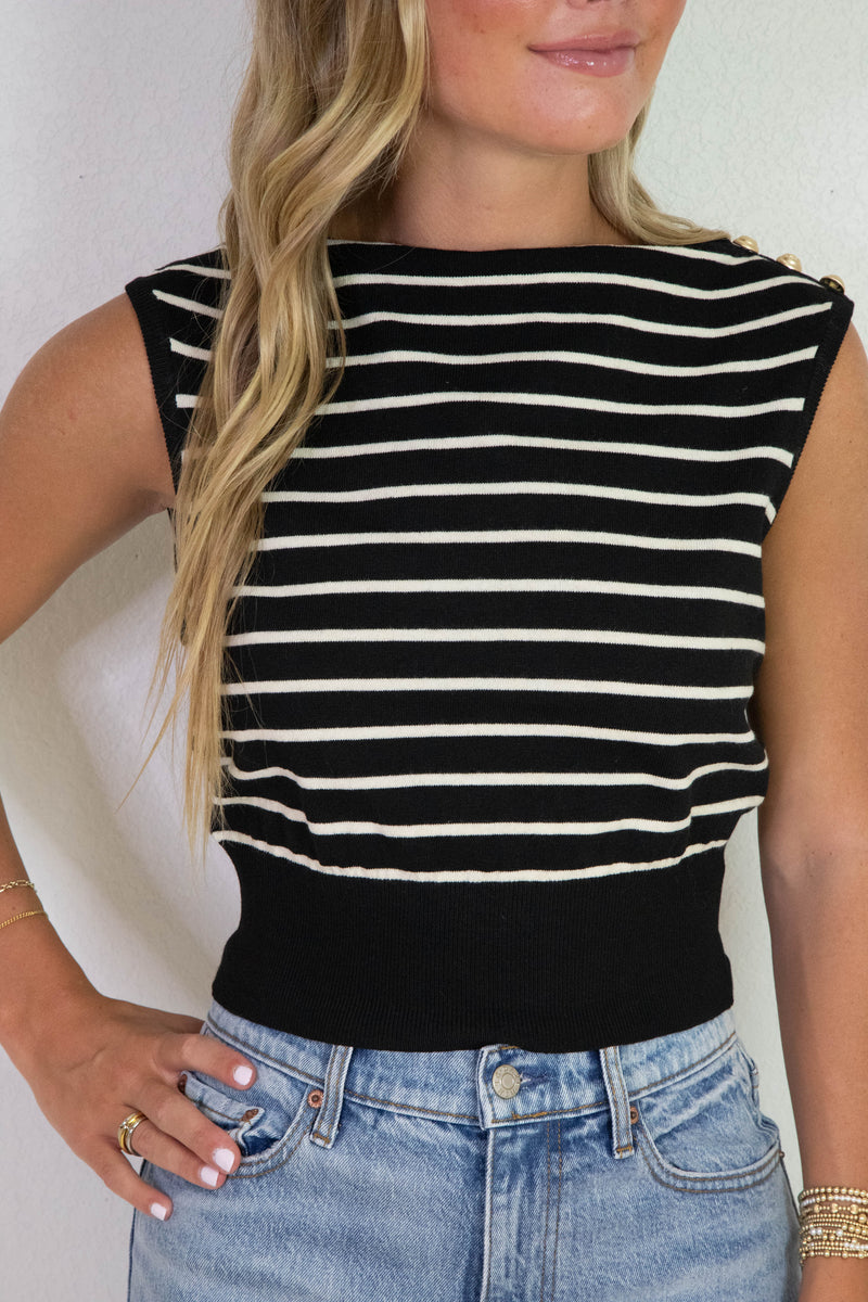 Sarita Striped Boat Neck Sweater, Black Multi | Steve Madden