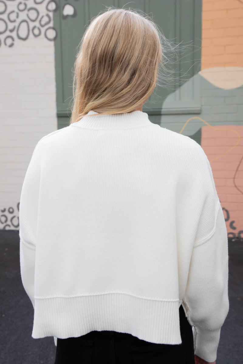Aubrey Oversized Cropped Sweater, Ivory