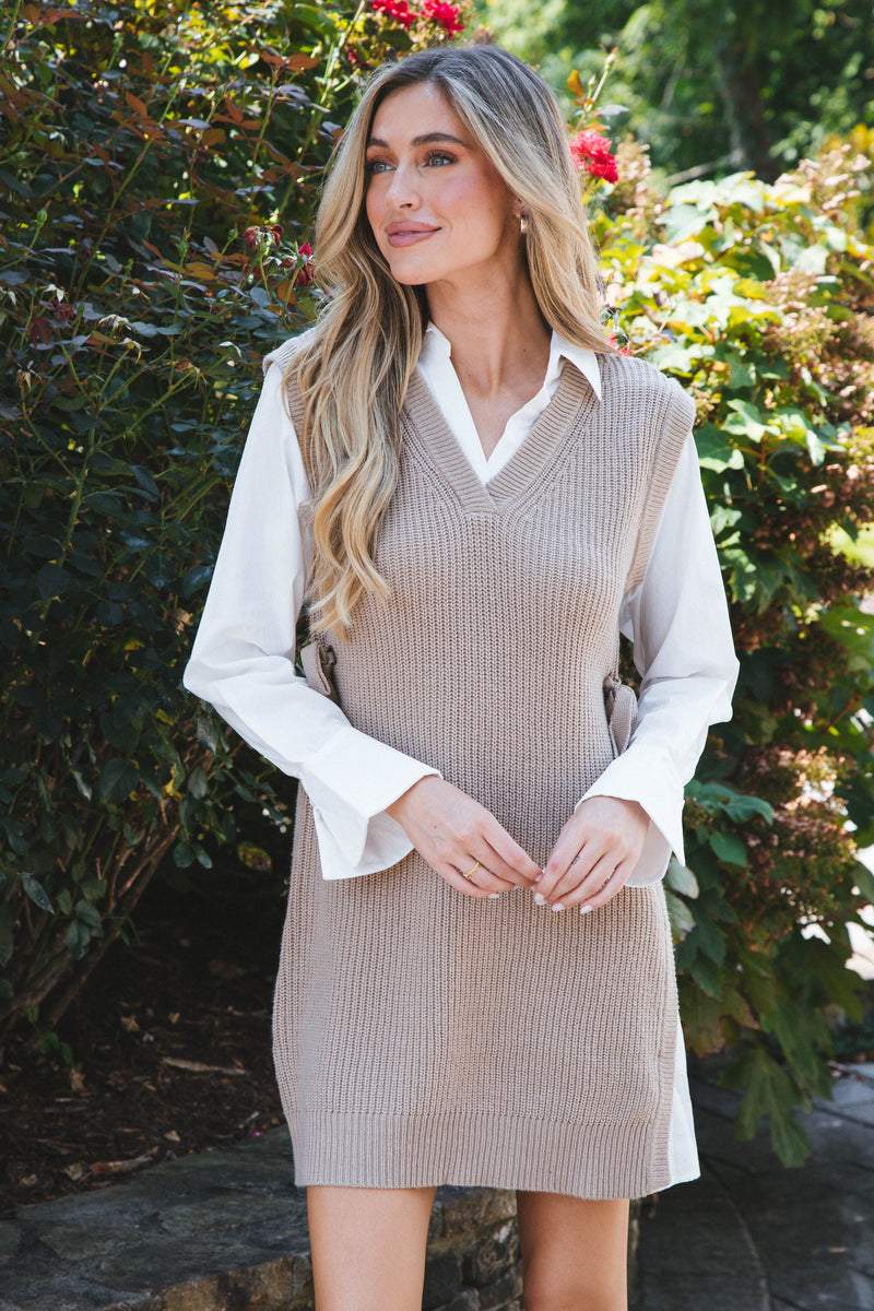 As If Layered Sweater Dress, Taupe