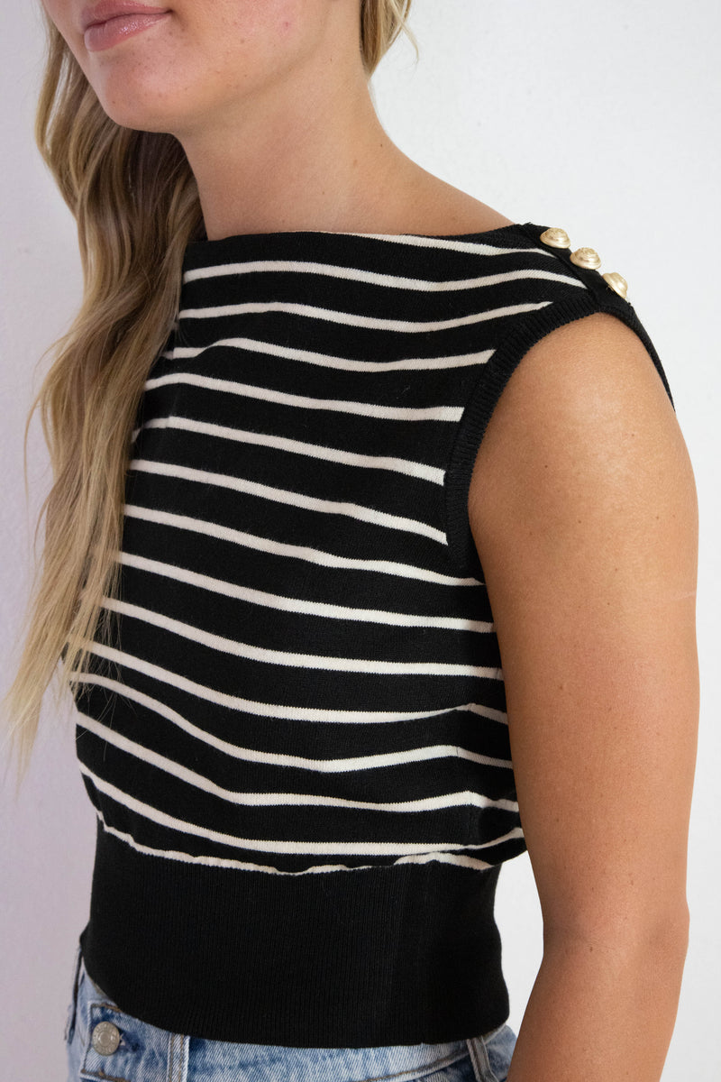 Sarita Striped Boat Neck Sweater, Black Multi | Steve Madden
