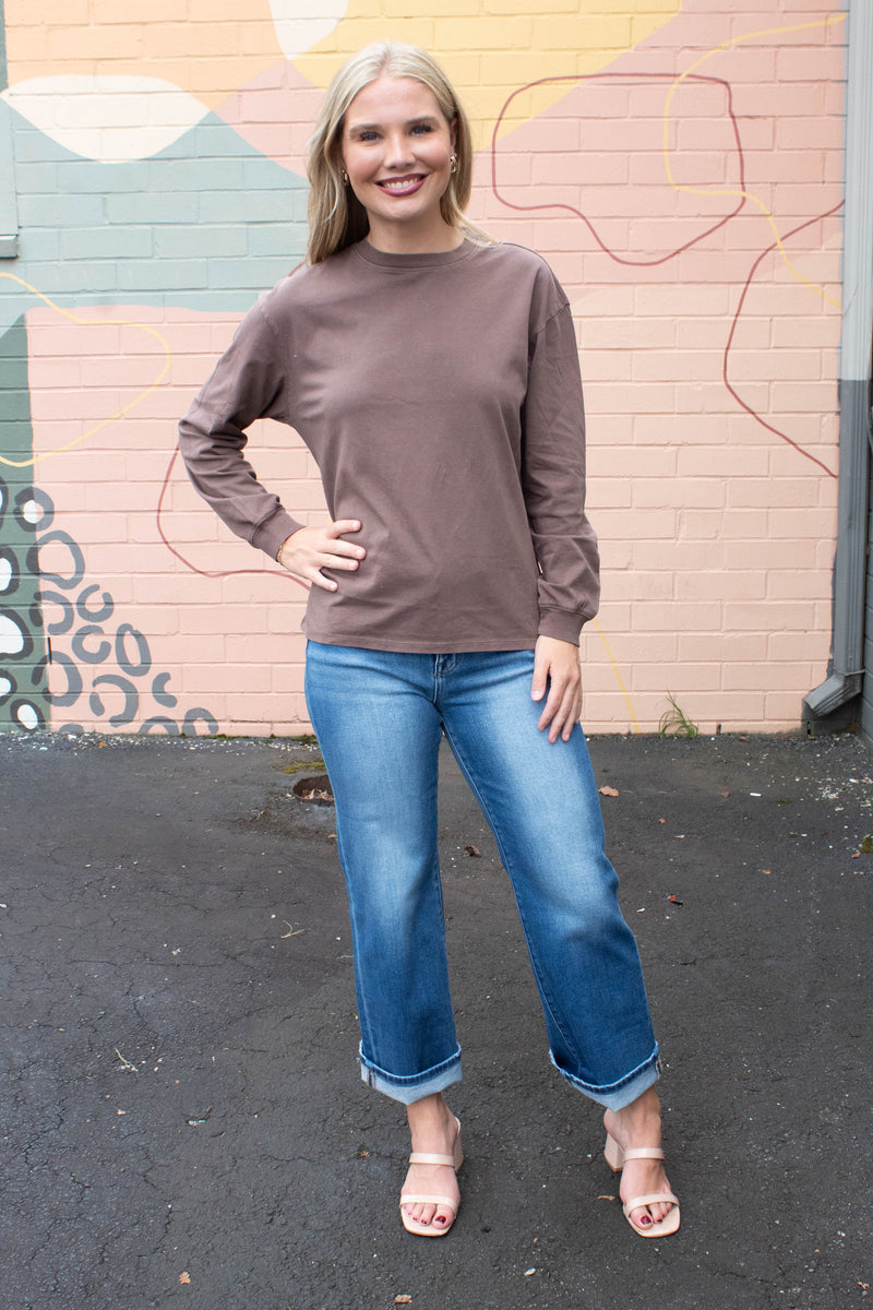 Raine Round Neck Garment Dye Tee, Brown