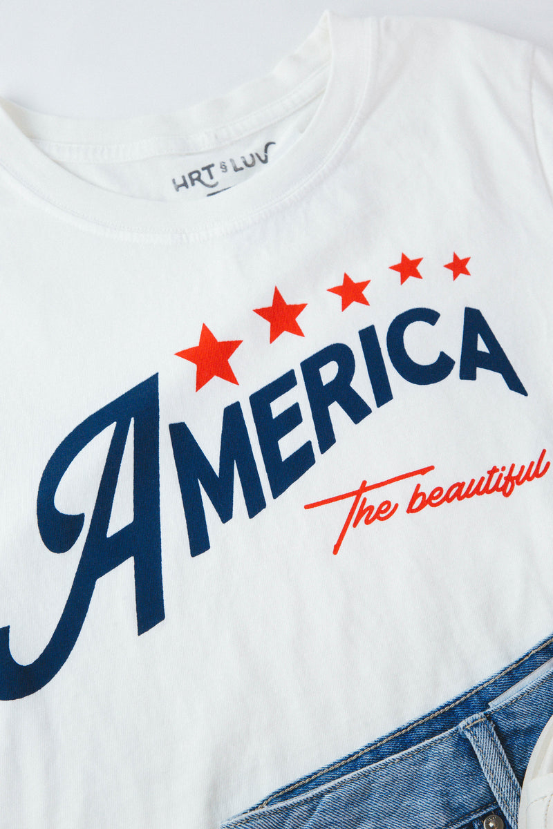 America The Beautiful Graphic Crop Top, White
