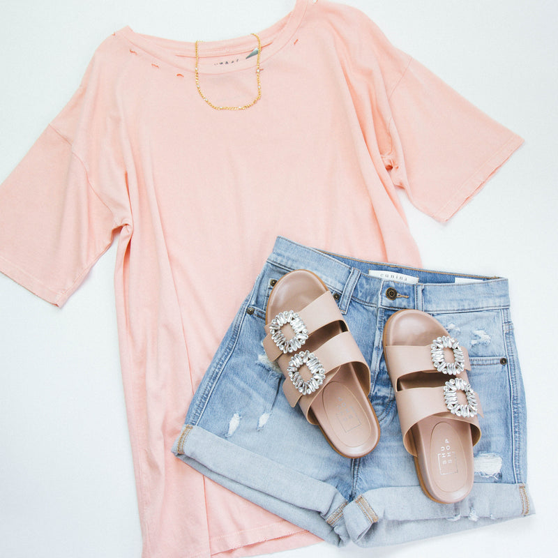 Ash Distressed Mineral Wash Tee, Blush