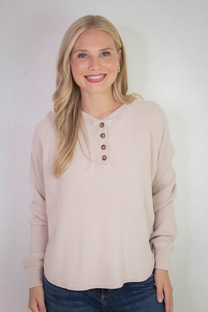 Jordan Knit Henley Top, Dark Taupe