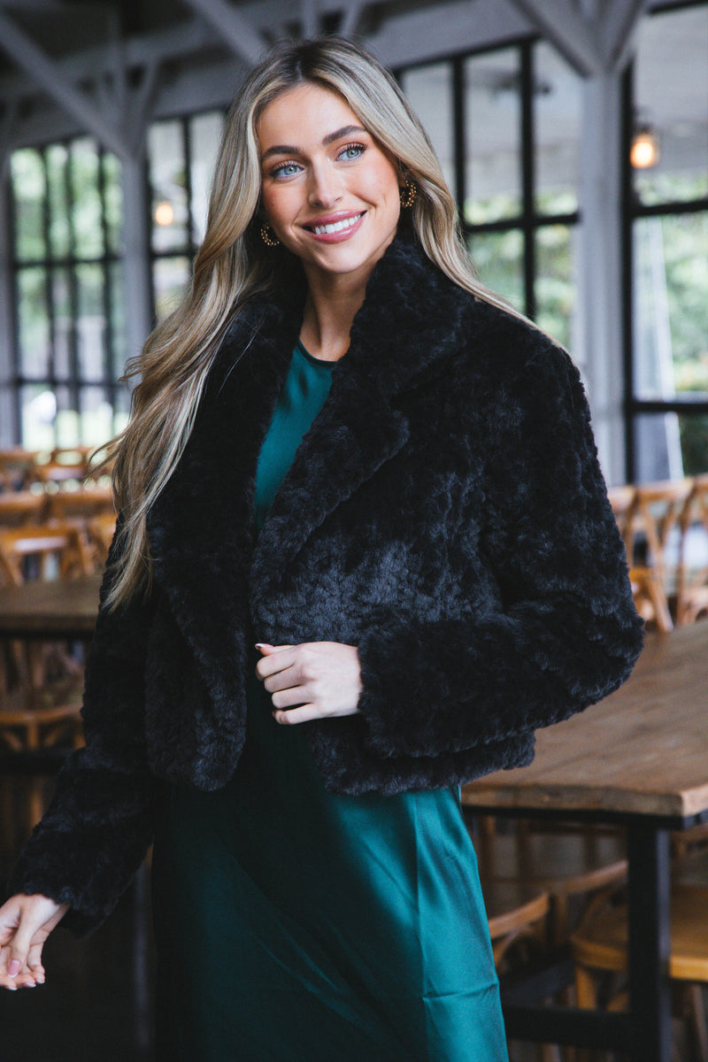 Connie Faux Fur Jacket, Black