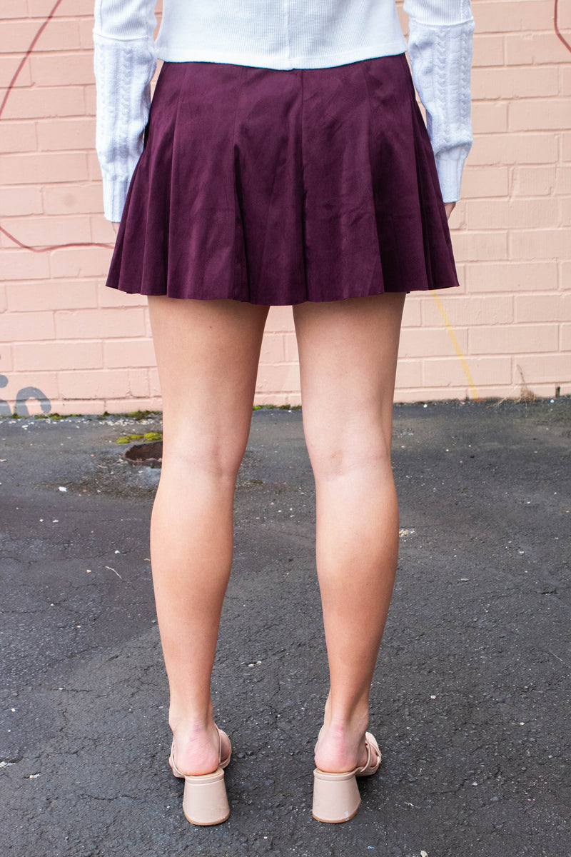 Oaklyn Suede Flared Skort, Merlot