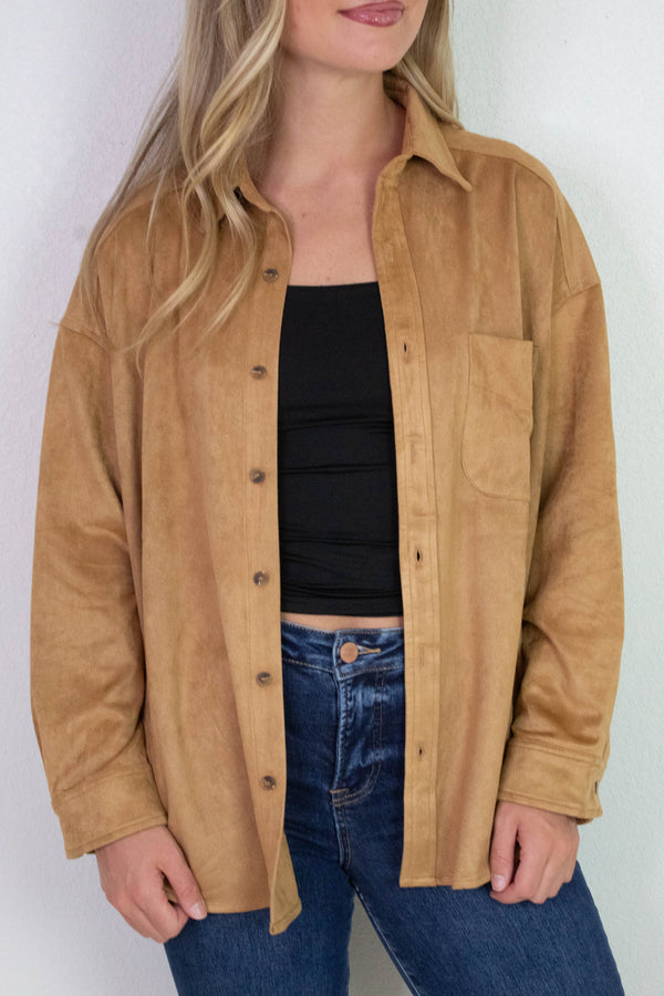 Gloria Suede Collared Shirt, Ginger