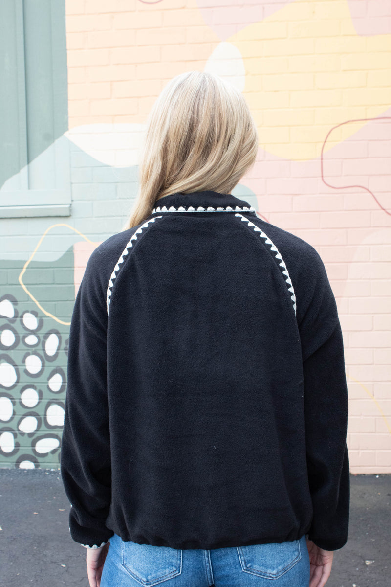 Glinda Half Zip Whipstitch Jacket, Black | RD Style