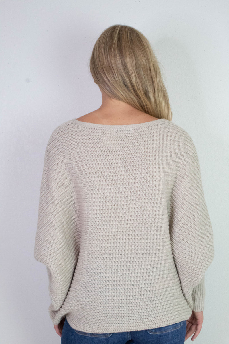 Lily Batwing Boat Neck Sweater, Light Taupe