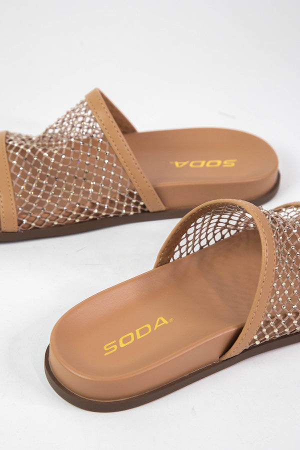 Ensure Rhinestone Studded Fishnet Sandal, Light Tan