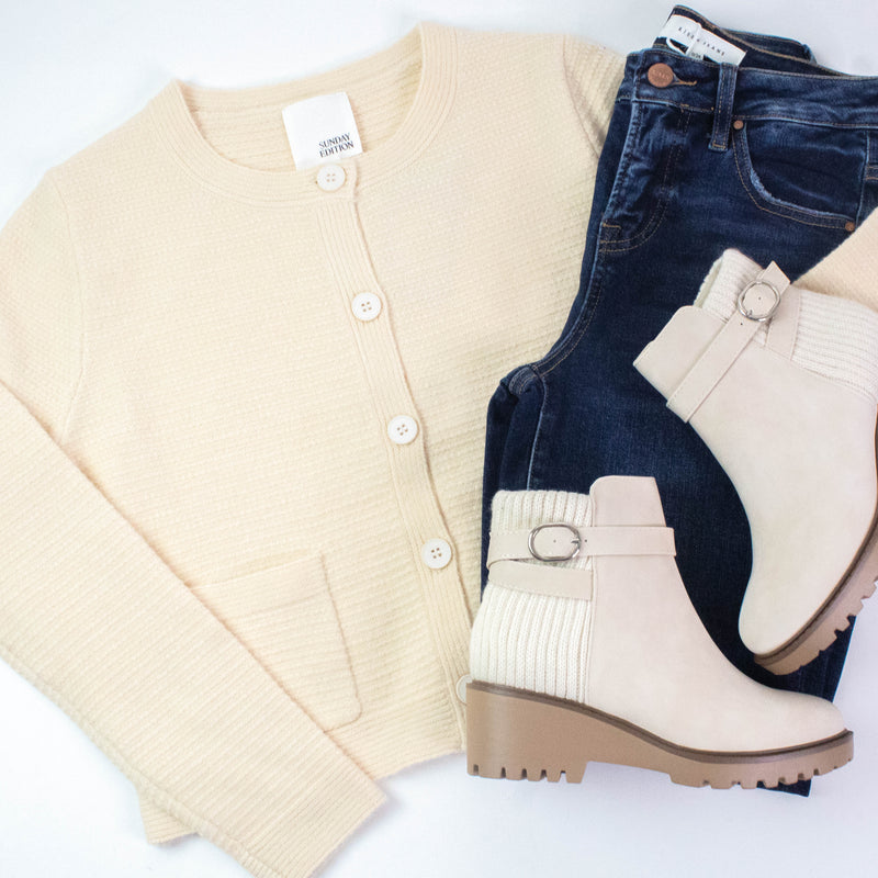 Eva Button Up Sweater Cardigan, Butter
