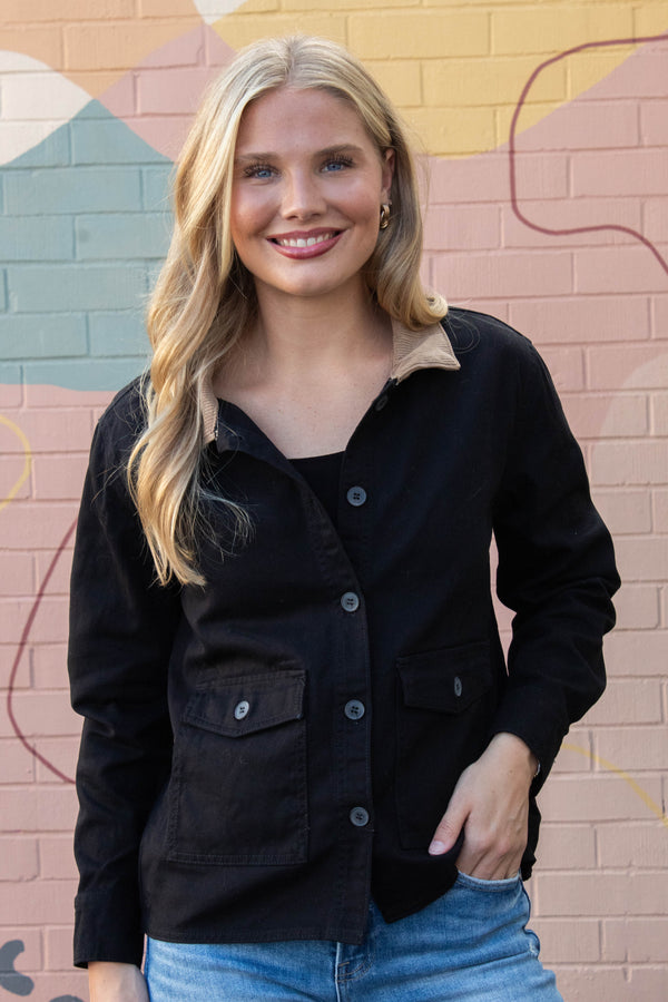 Elisabeth Corduroy Collared Work Jacket, Black