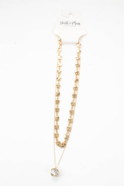 Davina Two Layered Crystal Drop Necklace, Gold
