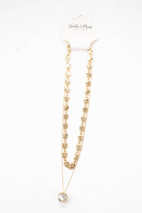 Davina Two Layered Crystal Drop Necklace, Gold