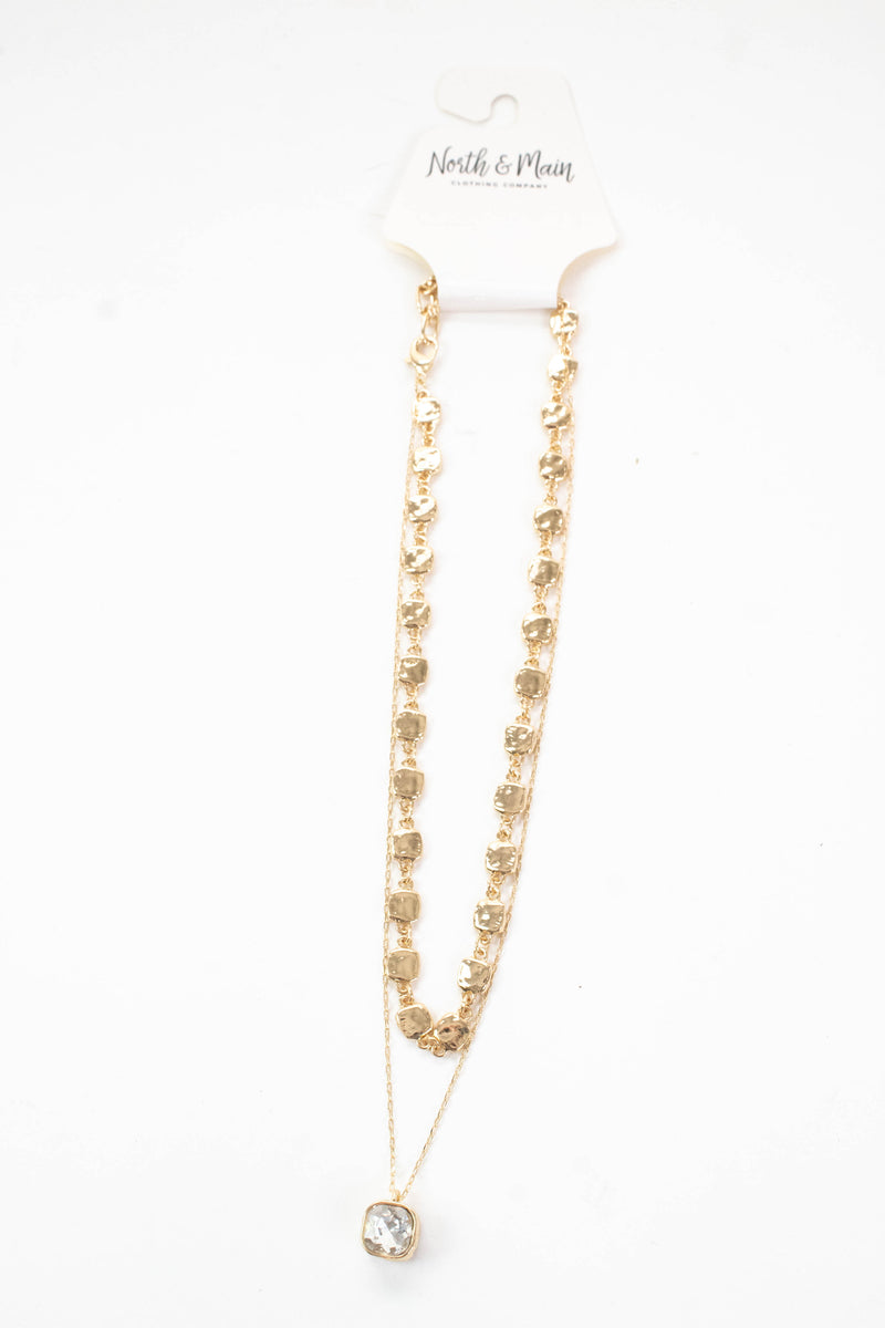 Davina Two Layered Crystal Drop Necklace, Gold
