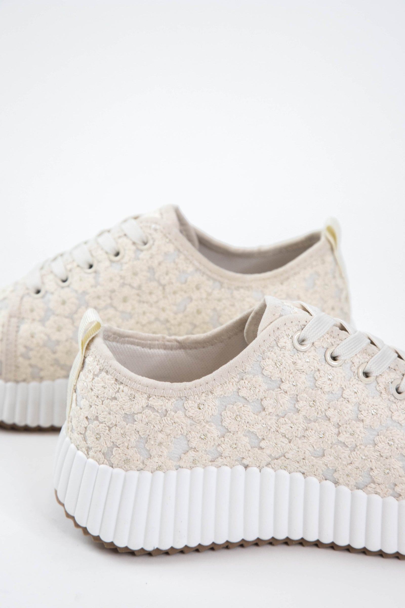 Remi Lace Up Platform Sneakers, Ivory Crochet – North & Main