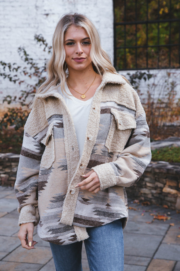 Aztec Sherpa Jacket, Mocha Mix
