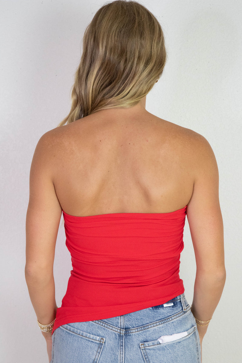 Sonia Asymmetrical Hem Foldover Top, Red