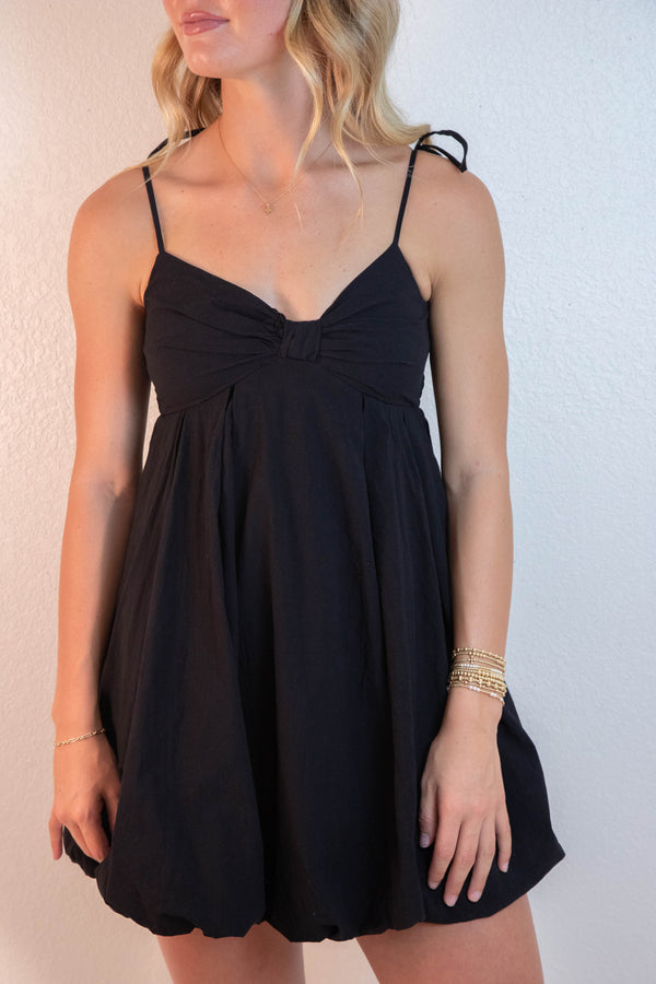 Fernanda Bow Front Bubble Hem Dress, Black