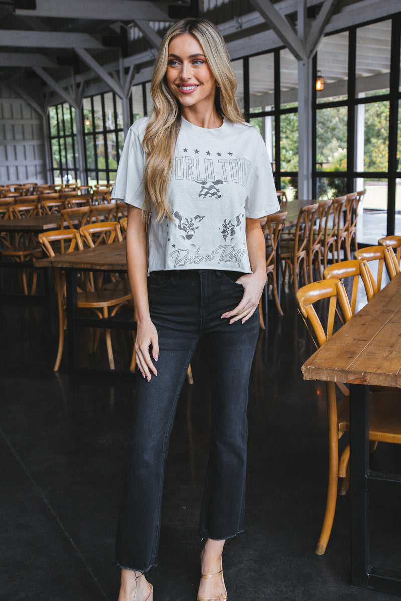 World Tour Cropped Graphic Tee, Antique White
