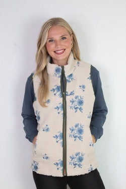 Viola Front Zip Vest, Cream Blue | RD Style