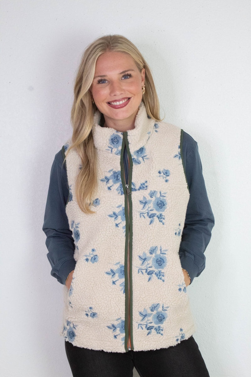 Viola Front Zip Vest, Cream Blue | RD Style