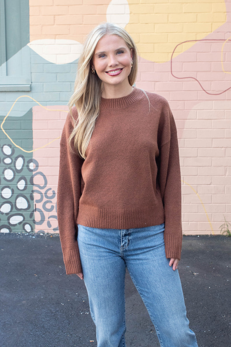 Madeline Pullover Crewneck Sweater, Chestnut