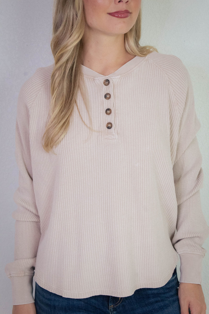Jordan Knit Henley Top, Dark Taupe