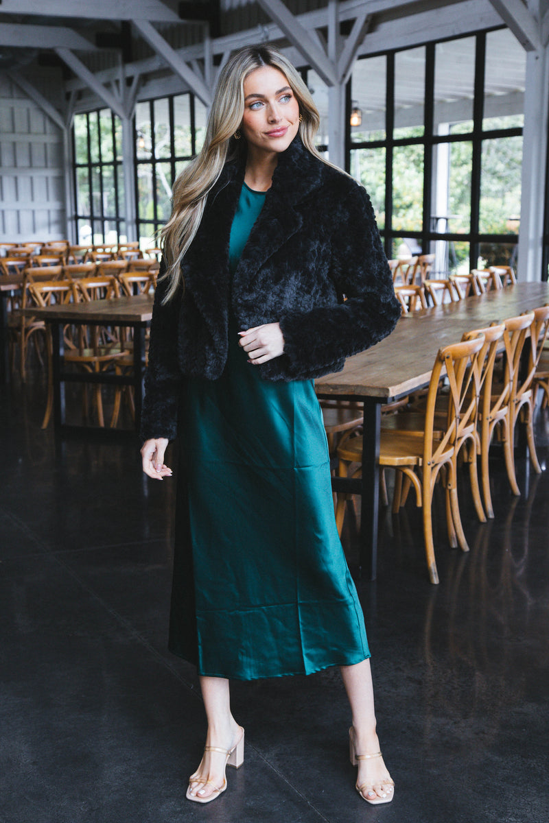 Connie Faux Fur Jacket, Black
