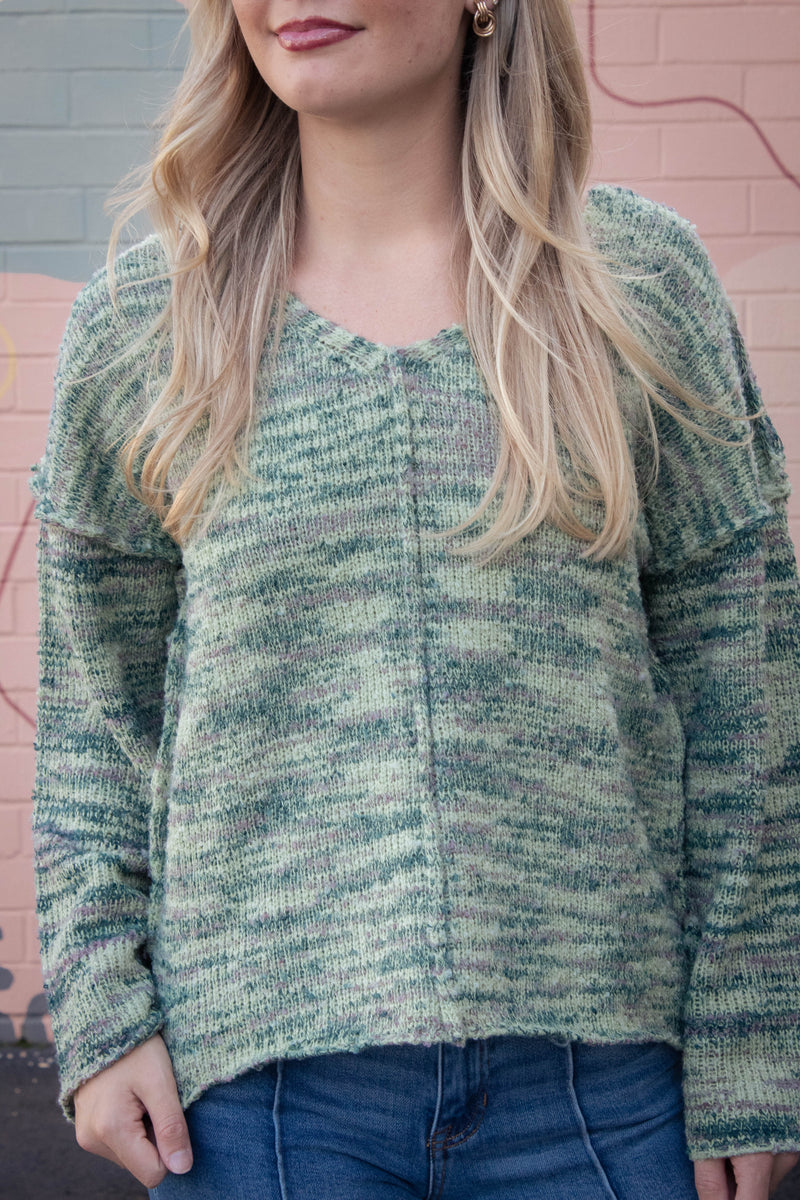 Mavis Seam Detail Sweater, Green Mix