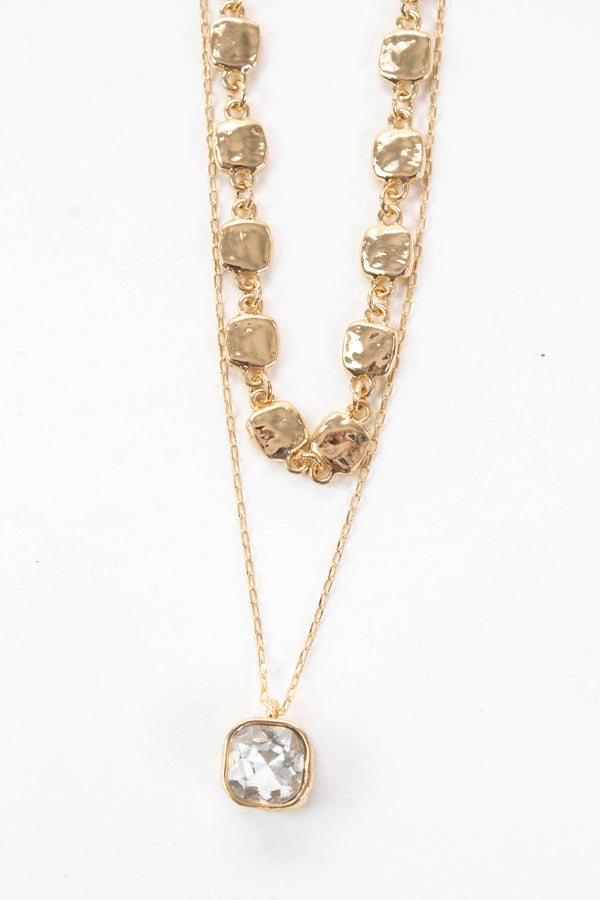 Davina Two Layered Crystal Drop Necklace, Gold