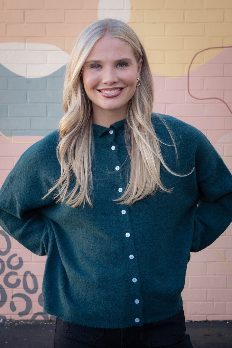 Odessa Cardigan Sweater, Hunter Green