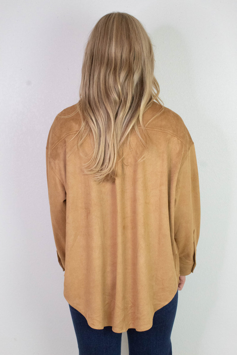 Gloria Suede Collared Shirt, Ginger