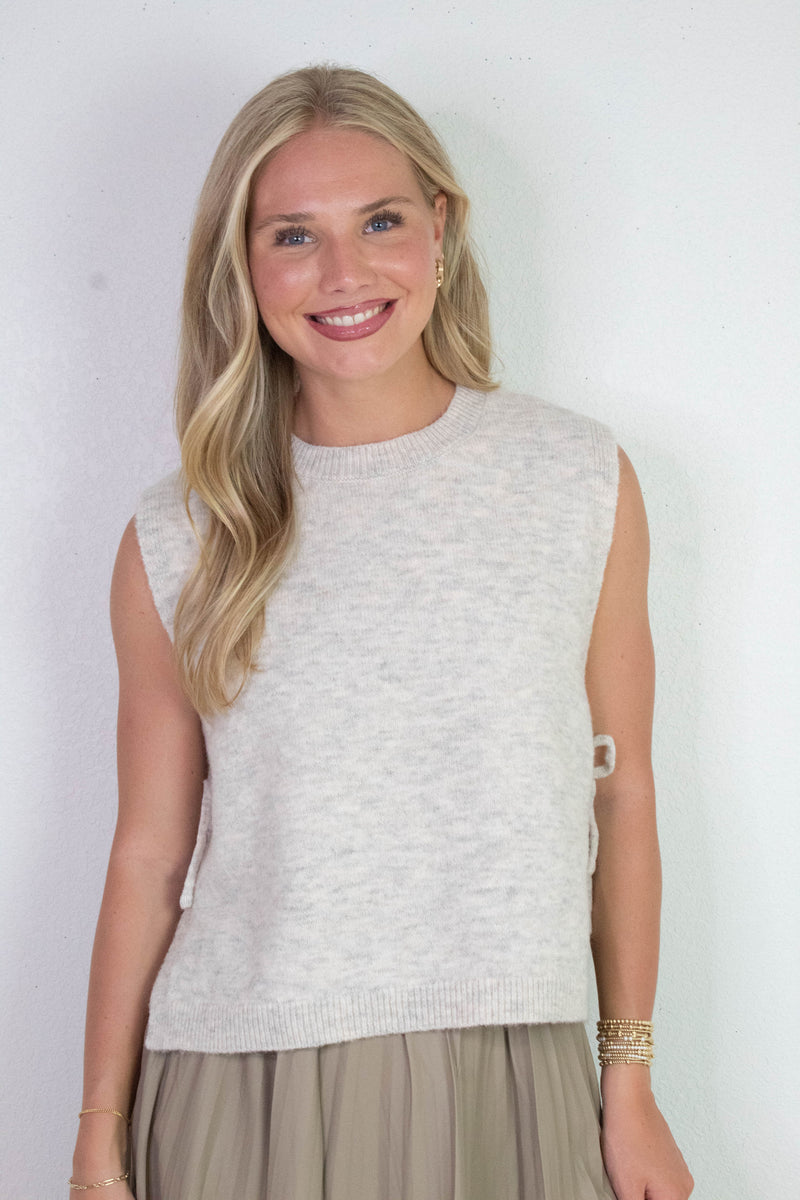 Sybil Side Tie Sweater Vest, Oatmeal