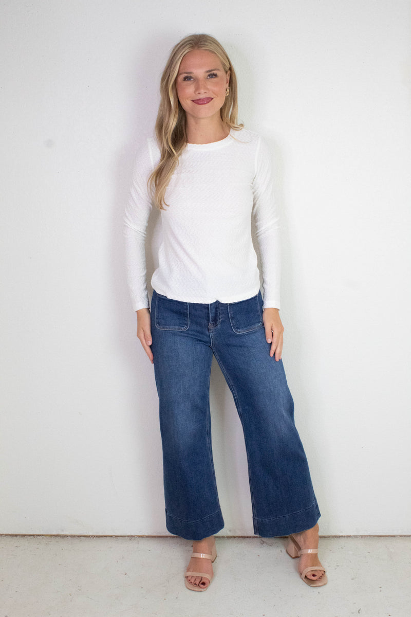 Kaia Crop Wide Leg Patch Pocket Jeans, Dark